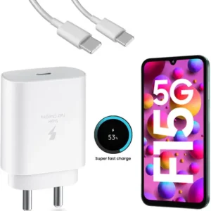 MAK 25 W Quick Charge 3.1 A Wall Charger for Mobile with Detachable Cable  (White Superfast Charger Compatible for Samsung Galaxy F15 5g Charger Adapter)