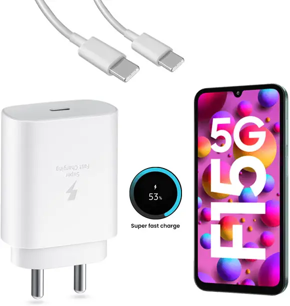 MAK 25 W Quick Charge 3.1 A Wall Charger for Mobile with Detachable Cable  (White Superfast Charger Compatible for Samsung Galaxy F15 5g Charger Adapter)