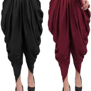 YK Creation Solid Black Maroon Loose Fit Rayon Harem