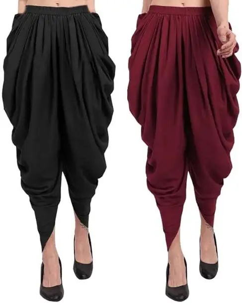 YK Creation Solid Black Maroon Loose Fit Rayon Harem