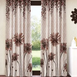 Home Sizzler 213 cm (7 ft) Polyester Semi Transparent Door Curtain (Pack Of 2)  (Floral, Brown)